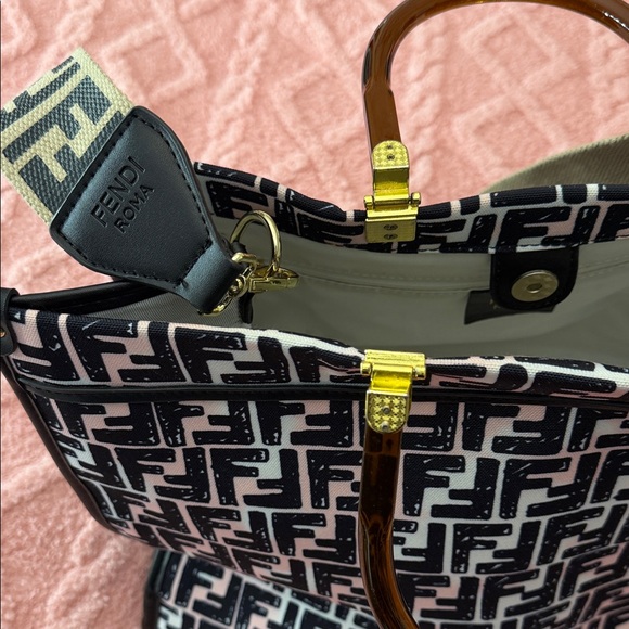 Women's Black White and Pink Tote Bag - Picture 8 of 16